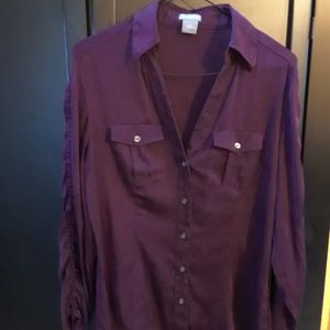 ANN TAYLOR PURPLE SILK STRETCH BUTTON DOWN SHIRT 4